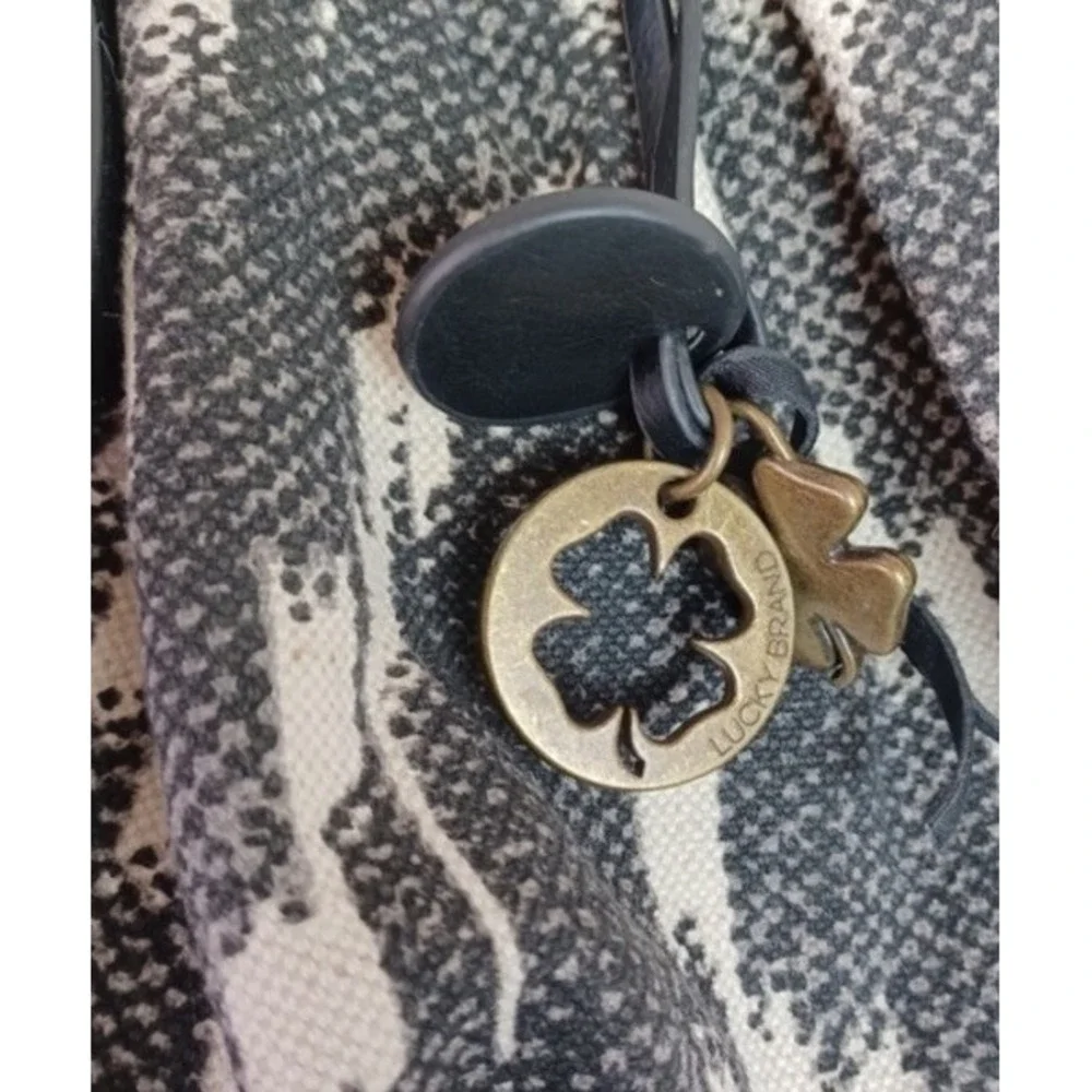 Lucky Brand Bali Hai Black White Canvas Hobo Shoulder‎ Bag Tote